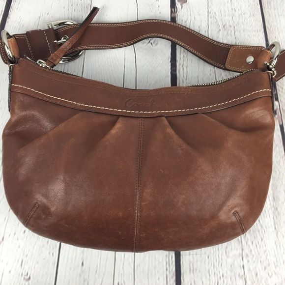 Vintage Coach SOHO Pleated Brown Leather Curved Shoulder Bag - Picture 7 of 14